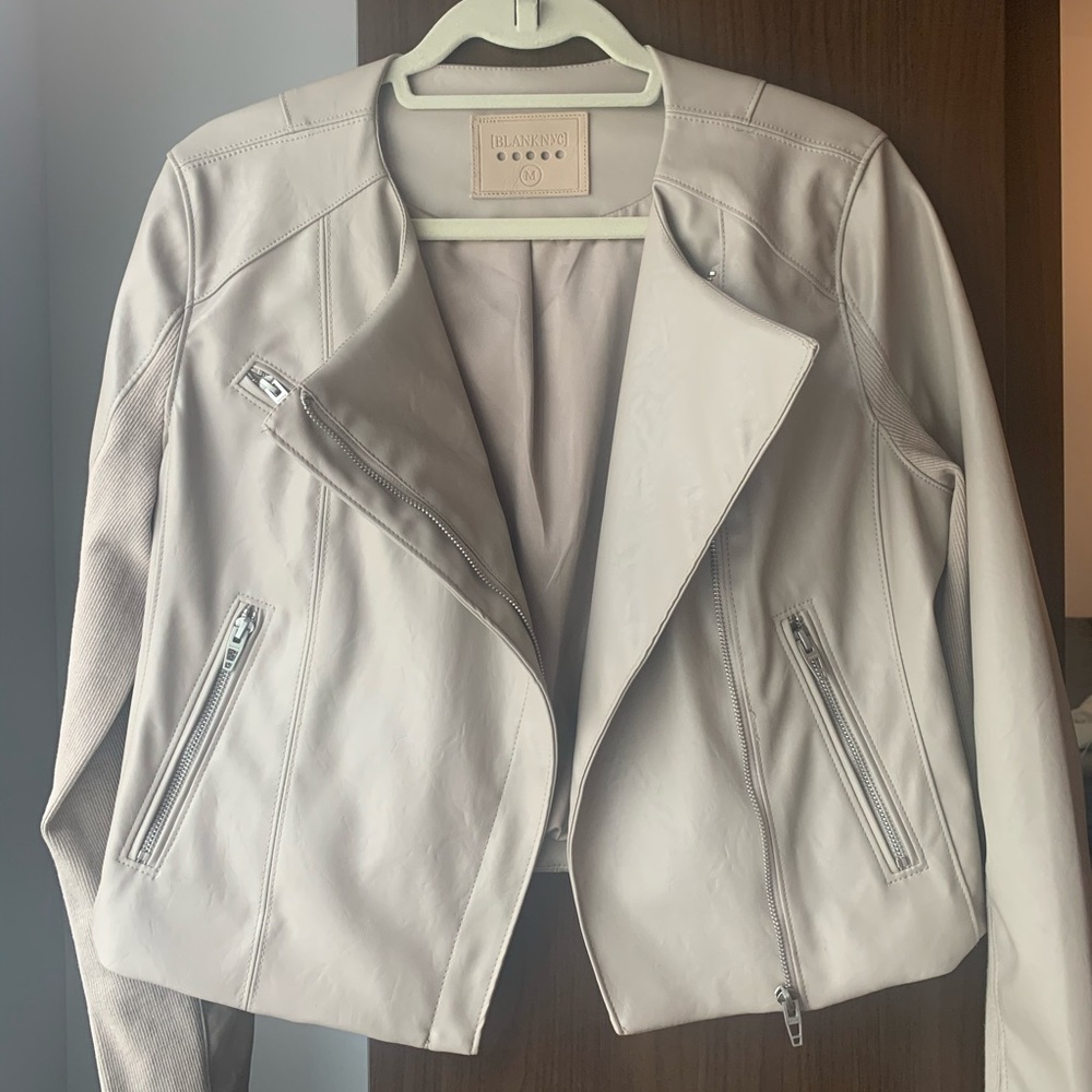 BlankNYC faux leather collarless blazer jacket